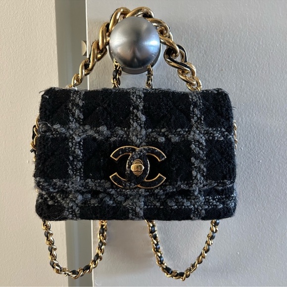 💕HP💕Chanel 19 Tweed small Flap Bag black and grey - Picture 5 of 12
